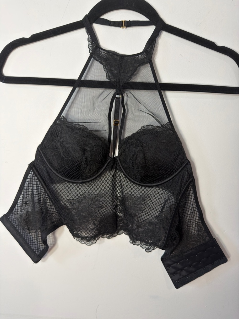 Victoria's Secret Black Lace Halter Bralette with Sheer Mesh